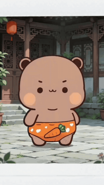 A Cartoon Bear With A Carrot On His Shorts GIF