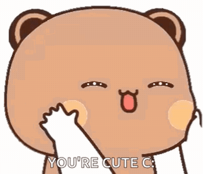 A Cartoon Bear With A Cat 'S Paw On Its Face And The Words `` You 'Re Cute '' . GIF