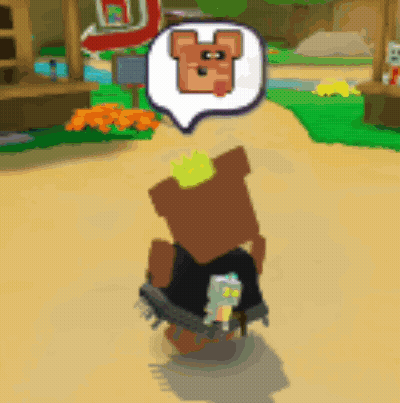 A Cartoon Bear With A Crown On His Head Is Walking Down A Path In A Video Game . GIF