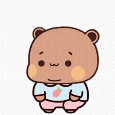 A Cartoon Bear With A Very Large Belly Is Wearing A Blue Shirt And Pink Shorts . GIF