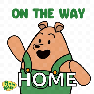 A Cartoon Bear With The Words " On The Way Home " GIF