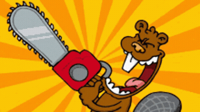 A Cartoon Beaver Is Holding A Chainsaw With Its Mouth Open GIF
