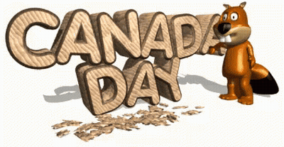 A Cartoon Beaver Is Standing Next To A Wooden Sign That Says Canada Day GIF