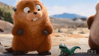 A Cartoon Beaver Standing Next To A Lizard That Says Hoppers GIF