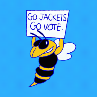 A Cartoon Bee Holding Up A Sign That Says Go Jackets Go Vote GIF