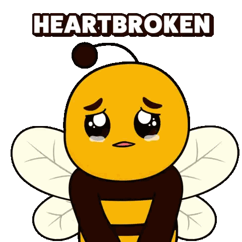 A Cartoon Bee Is Crying With The Words Heartbroken Written Above It Sticker