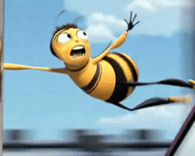 A Cartoon Bee Is Flying Through The Air With Its Arms Outstretched . GIF