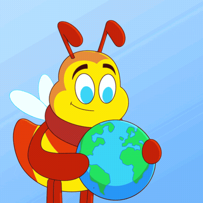 A Cartoon Bee Is Holding A Blue Globe In Its Hands GIF