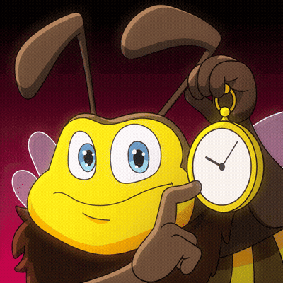 A Cartoon Bee Is Holding A Pocket Watch And Pointing To It GIF