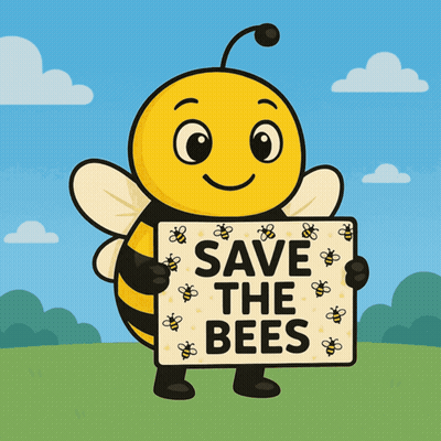 A Cartoon Bee Is Holding A Sign That Says Save The Bees GIF