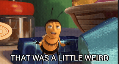 A Cartoon Bee Says That Was A Little Weird In A Kitchen GIF