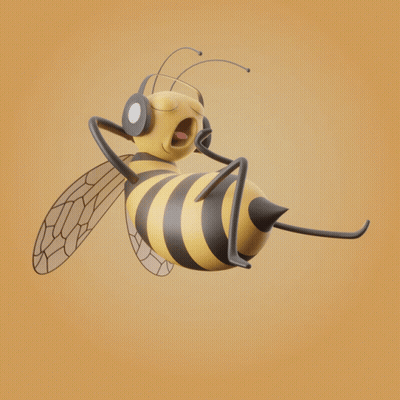 A Cartoon Bee Wearing Headphones With Its Mouth Wide Open GIF
