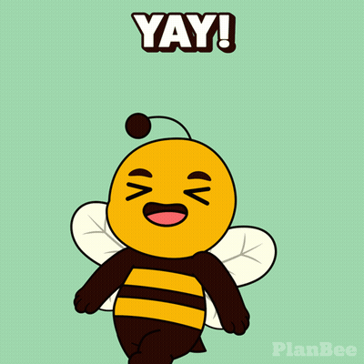 A Cartoon Bee With Its Arms In The Air And The Word Yay Above It GIF
