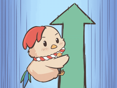 A Cartoon Bird Is Holding A Green Arrow Up GIF