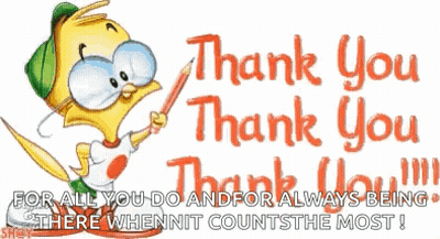 A Cartoon Bird Is Holding A Pencil And Says " Thank You " GIF