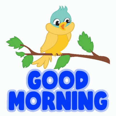 A Cartoon Bird Is Perched On A Tree Branch With The Words " Good Morning " Below It GIF