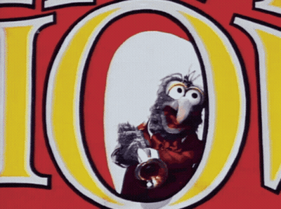 A Cartoon Bird Is Playing A Trumpet In Front Of A Red And Yellow Sign That Says 101 GIF