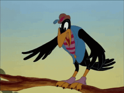 A Cartoon Bird Is Standing On A Tree Branch With Its Wings Spread GIF