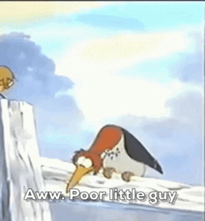 A Cartoon Bird With A Long Beak Is Sitting On A Fence Post . GIF