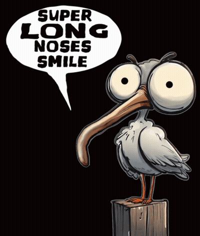 A Cartoon Bird With A Long Beak Is Talking About Super Long Noses Smile GIF