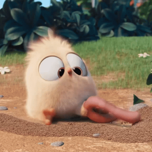 A Cartoon Bird With A Long Pink Tongue Sticking Out Of It 'S Mouth GIF