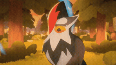 A Cartoon Bird With A Red Stripe On Its Head Is Standing In A Field In A Forest . GIF