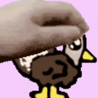 A Cartoon Bird With A Yellow Beak Is Being Touched By A Person GIF