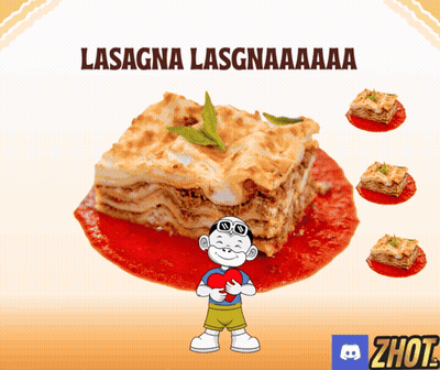 a cartoon boy holding a heart next to a lasagna