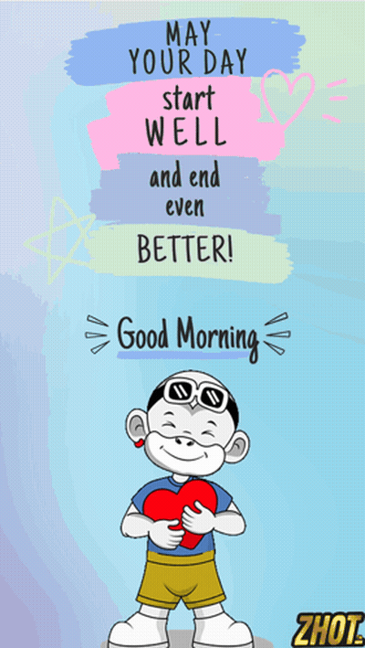 A Cartoon Boy Holding A Heart With The Words May Your Day Start Well And End Even Better GIF