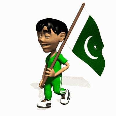 A Cartoon Boy In A Green Shirt Is Holding A Green Flag With A Crescent Moon And Star On It GIF