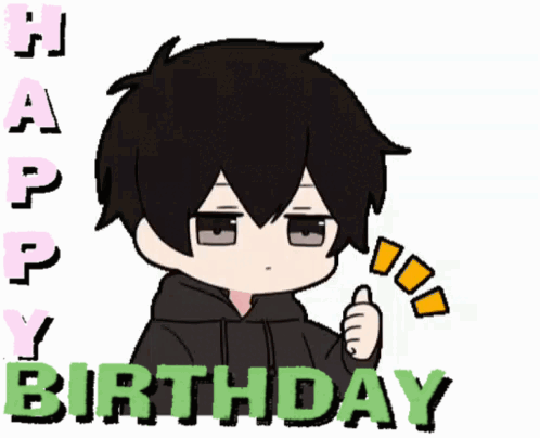 A Cartoon Boy Is Giving A Thumbs Up With The Words Happy Birthday Behind Him GIF