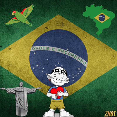 A Cartoon Boy Is Holding A Heart In Front Of A Flag That Says Ordem E Progresso GIF