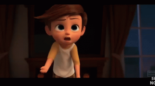 A Cartoon Boy Is Standing In A Dark Room With His Eyes Closed And His Mouth Open . GIF