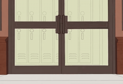 A Cartoon Boy With A Red Backpack Is Running Towards A School Locker GIF