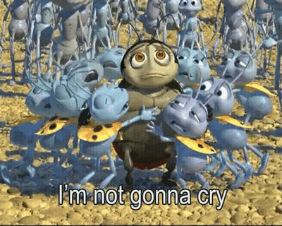 A Cartoon Bug Is Surrounded By Ants And Says I 'M Not Gonna Cry . GIF