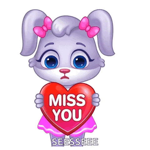 A Cartoon Bunny Girl Holding A Heart That Says Miss You GIF