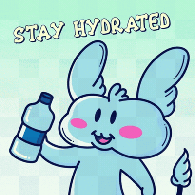 A Cartoon Bunny Holding A Bottle Of Water With The Words Stay Hydrated GIF