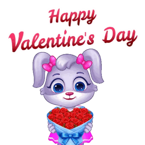 A Cartoon Bunny Holding A Heart Shaped Box Of Roses Sticker