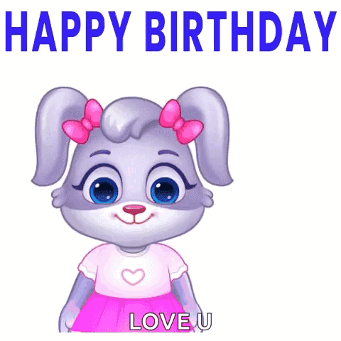 A Cartoon Bunny Is Holding A Bouquet Of Flowers And Says Happy Birthday Love U GIF