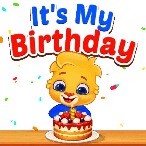 A Cartoon Bunny Is Holding A Candle In Front Of A Birthday Cake With The Words It 'S My Birthday Behind Him Sticker