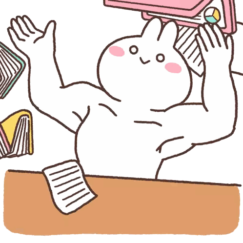 A Cartoon Bunny Is Holding A Laptop With An Apple On It Sticker
