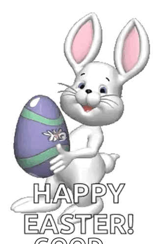 A Cartoon Bunny Is Holding An Easter Egg And Saying Happy Easter ! GIF