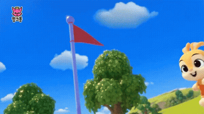 A Cartoon Bunny Is Jumping In The Air With A Red Flag In The Background GIF