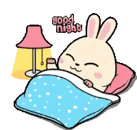 A Cartoon Bunny Is Laying In Bed With The Words Good Night Written Above It Sticker
