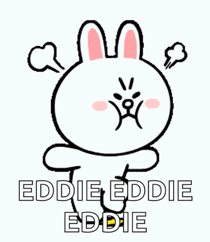 A Cartoon Bunny Says Eddie Eddie Eddie In Black Letters GIF