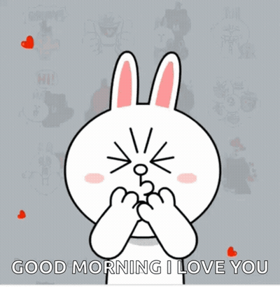 a cartoon bunny says good morning i love you with red hearts surrounding it