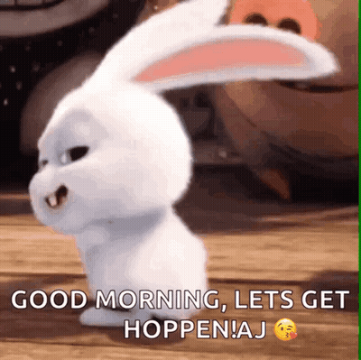 A Cartoon Bunny Says Good Morning Lets Get Hoppen ! Aj GIF