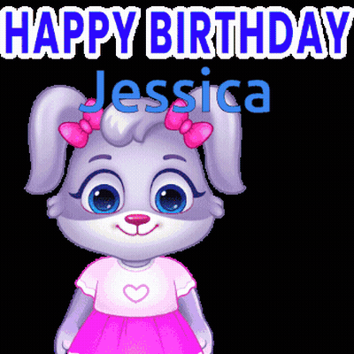 A Cartoon Bunny Says Happy Birthday Jessica In Blue Letters GIF