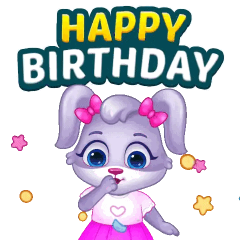 A Cartoon Bunny Says Happy Birthday With A Pink Bow On Her Ear Sticker