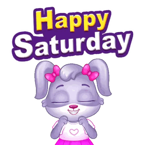 A Cartoon Bunny Says Happy Saturday With A Pink Bow On Her Hair Sticker